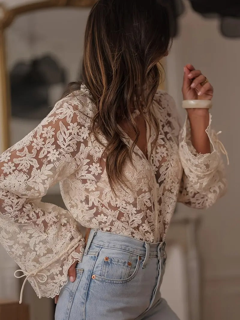 European And American Fashion Embroidered Lace Flower Shirt